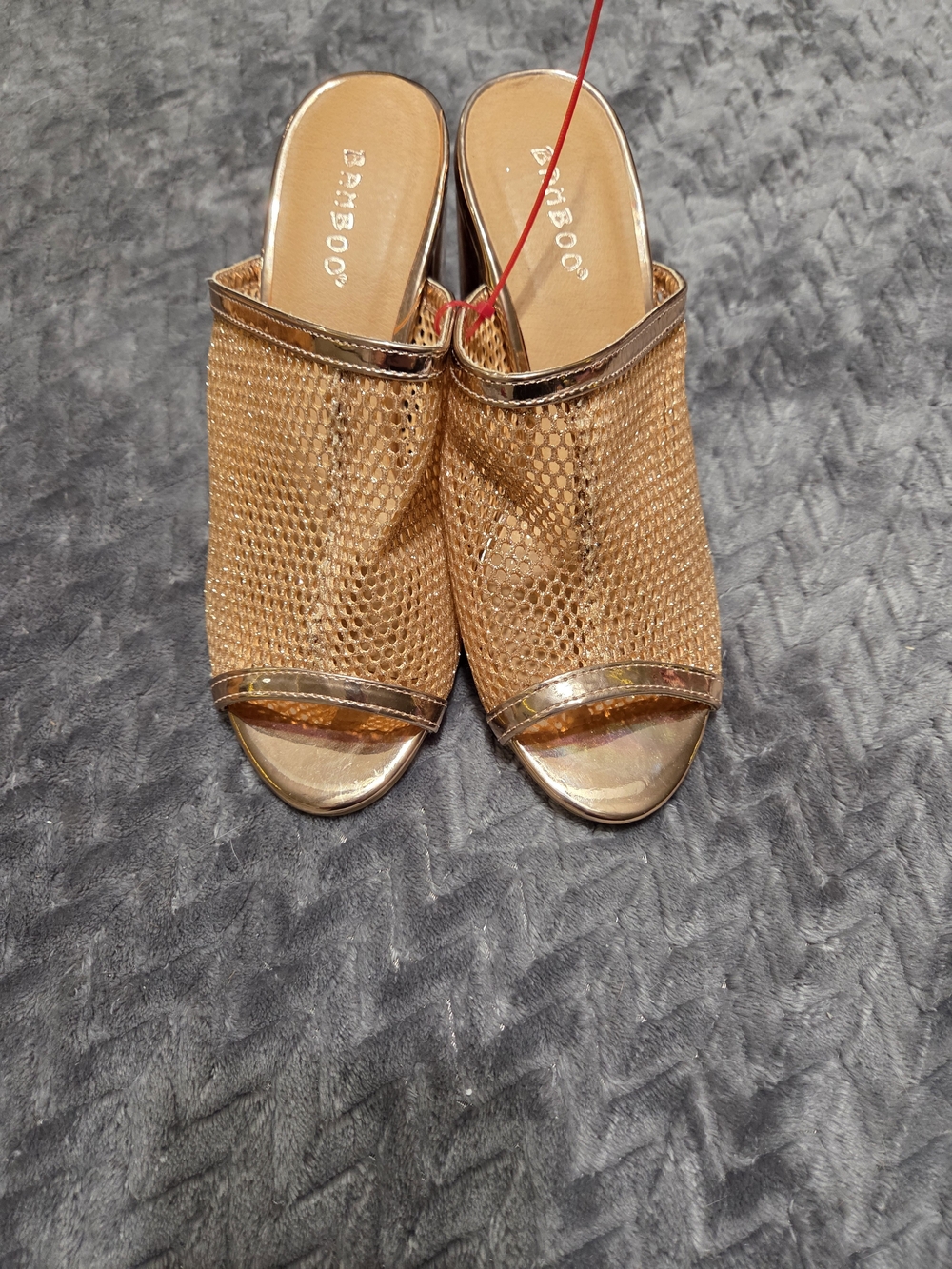 BAMBOO Gold Metallic Mesh Slide Mules